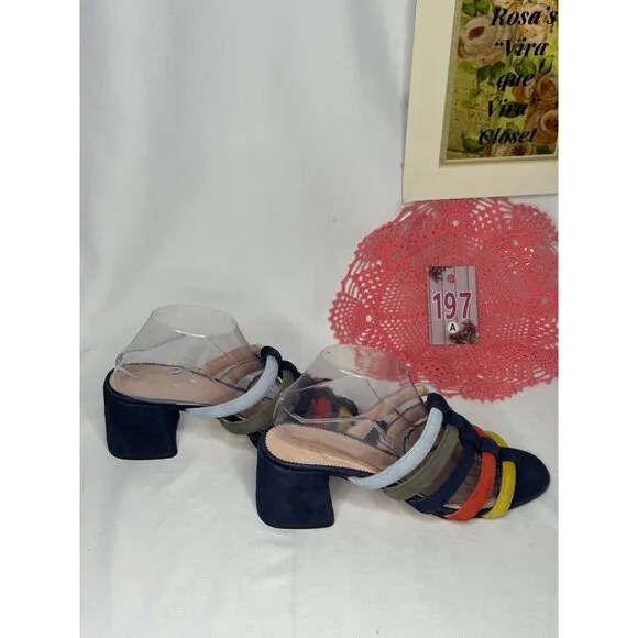 J. Crew Strappy Penny Multicolor Suede Slide Sandals Size 10