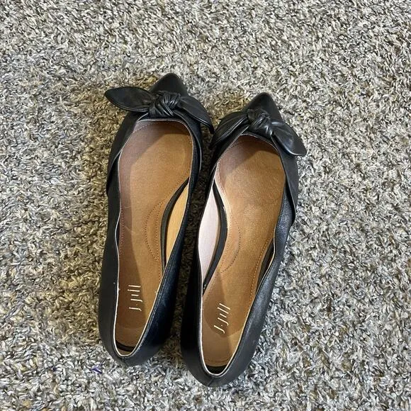 J Jill Shoes Flats Womens Size 9 Bow Pointed Toe Slip On Black Leather New