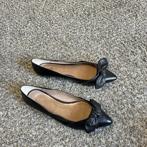 J Jill Shoes Flats Womens Size 9 Bow Pointed Toe Slip On Black Leather New