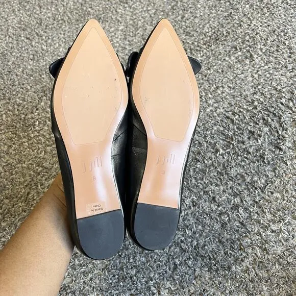 J Jill Shoes Flats Womens Size 9 Bow Pointed Toe Slip On Black Leather New