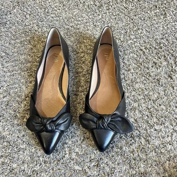 J Jill Shoes Flats Womens Size 9 Bow Pointed Toe Slip On Black Leather New