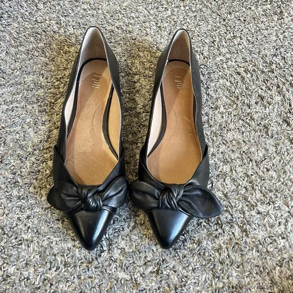 J Jill Shoes Flats Womens Size 9 Bow Pointed Toe Slip On Black Leather New