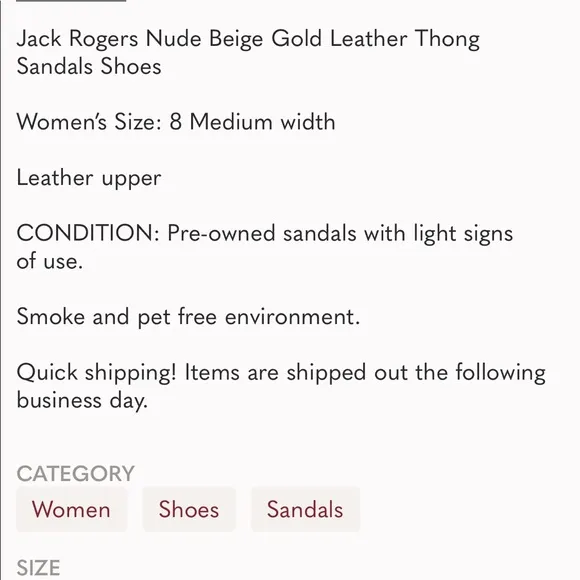 Jack Rogers Gold Leather sandal size 5 NWT