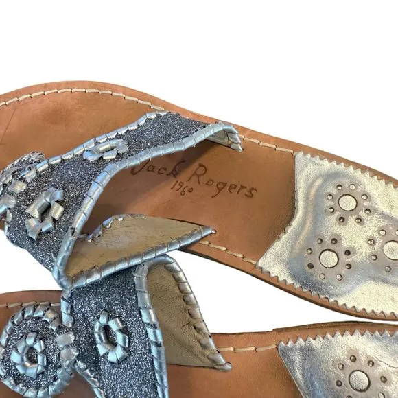 Jack Rogers Women’s Jacks Flat sandals glitter with silver trim Size 7