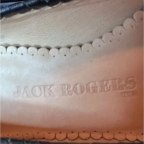 Jack Rogers Brazil Carla Pointed Toe Leather Whipstitch Brown Black Flats Sz 7