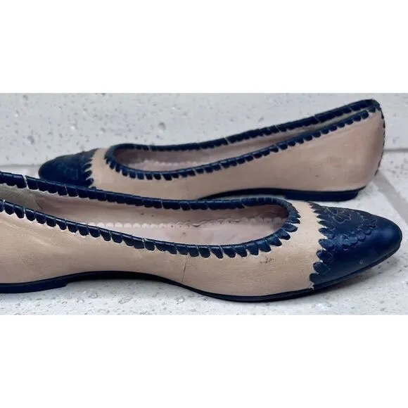 Jack Rogers Brazil Carla Pointed Toe Leather Whipstitch Brown Black Flats Sz 7
