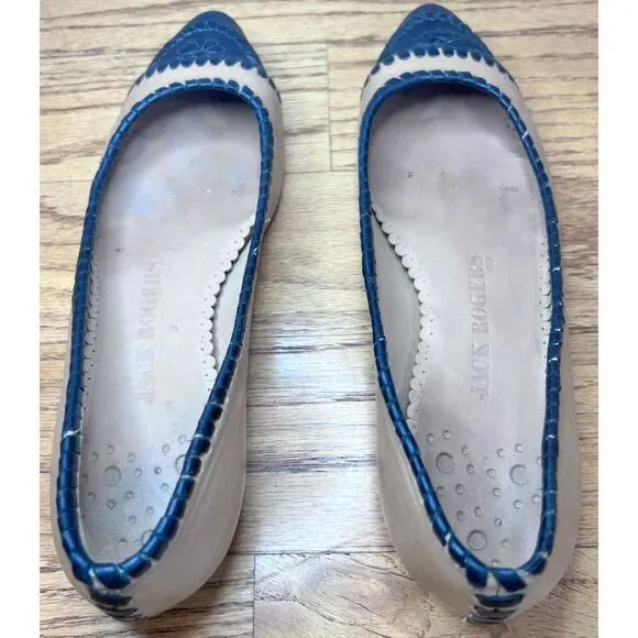 Jack Rogers Brazil Carla Pointed Toe Leather Whipstitch Brown Black Flats Sz 7