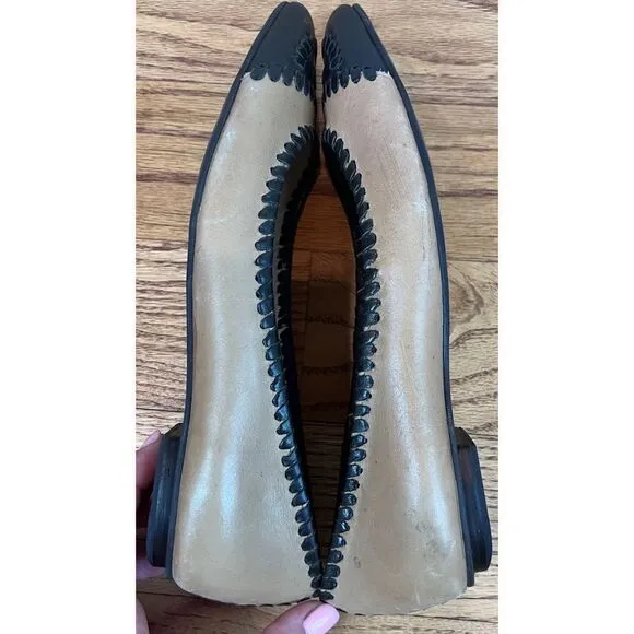 Jack Rogers Brazil Carla Pointed Toe Leather Whipstitch Brown Black Flats Sz 7