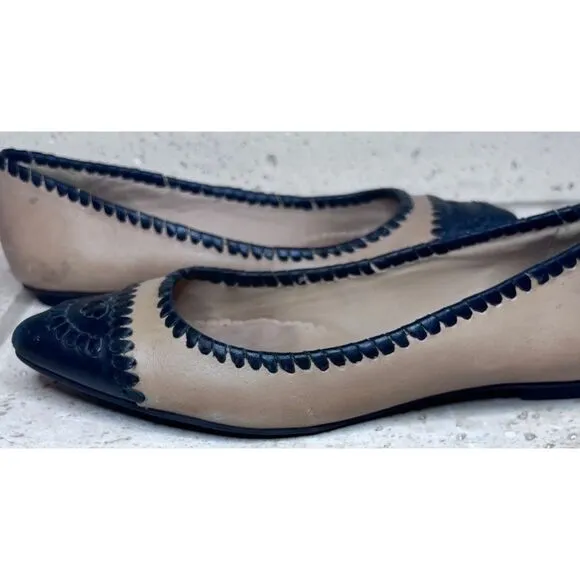 Jack Rogers Brazil Carla Pointed Toe Leather Whipstitch Brown Black Flats Sz 7
