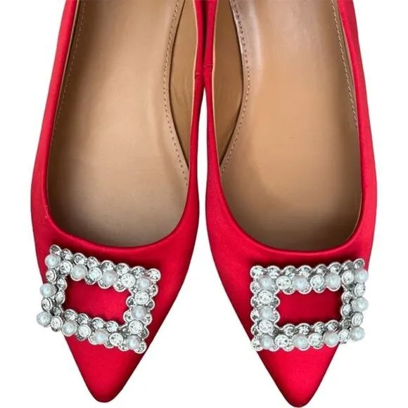 J.CREW Pointy-toe Crystal Classic Red Flats w/ Box, US7 SRP: $120