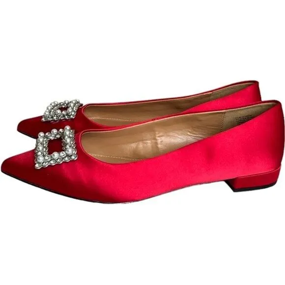 J.CREW Pointy-toe Crystal Classic Red Flats w/ Box, US7 SRP: $120