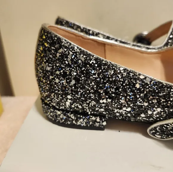 J.Crew Silver/Gunmetal Glitter Pointy-Toe Mary Jane Flats Sz.7.5 Ret.$175