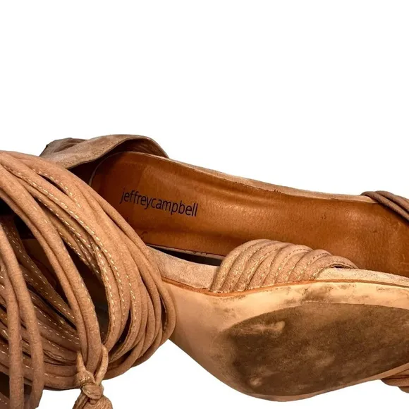 Jeffrey Campbell Pallas Rope Heels Strappy Block Heel Back Zipper Suede Size 10
