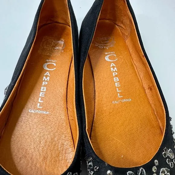 Jeffrey Campbell Womens size 6.5 Embellished Ballet Flats Black Beaded Crystals