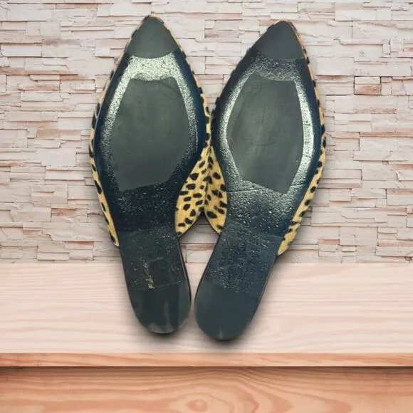 Jenni Kayne Cheetah Print Pony Hair Mules Pointed Toe Flats Size 8 EUC