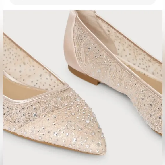 Jewel by Badgley Mischka Juliana Champagne Rhinestone Pointed-Toe Ballet Flats