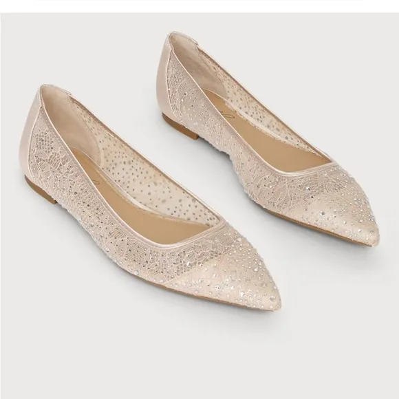 Jewel by Badgley Mischka Juliana Champagne Rhinestone Pointed-Toe Ballet Flats
