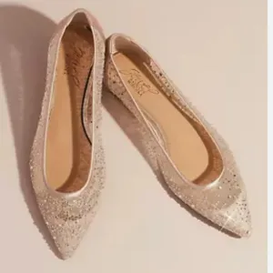 Jewel by Badgley Mischka Juliana Champagne Rhinestone Pointed-Toe Ballet Flats