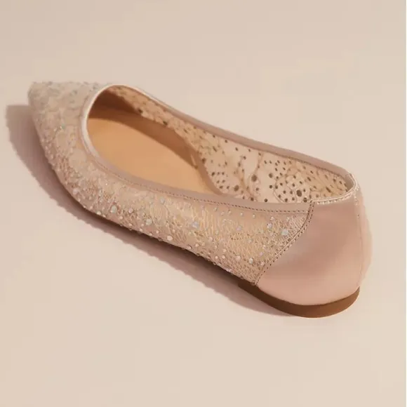 Jewel by Badgley Mischka Juliana Champagne Rhinestone Pointed-Toe Ballet Flats