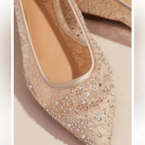 Jewel by Badgley Mischka Juliana Champagne Rhinestone Pointed-Toe Ballet Flats