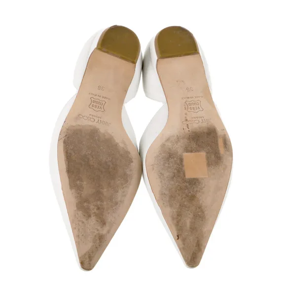 Jimmy Choo 6 Rhinestone Crystal Leather Flats Shoes Pointed Toe Shoe Ivory White