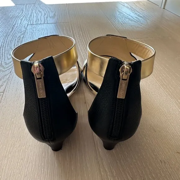 Jimmy Choo Black and Gold Sandals