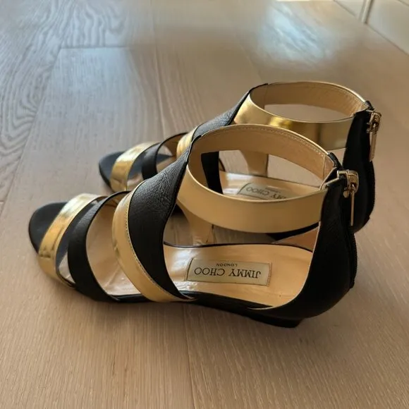Jimmy Choo Black and Gold Sandals