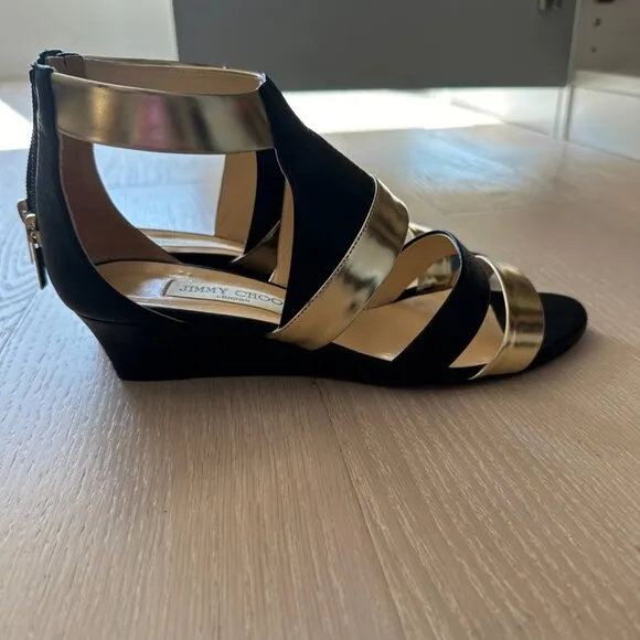 Jimmy Choo Black and Gold Sandals