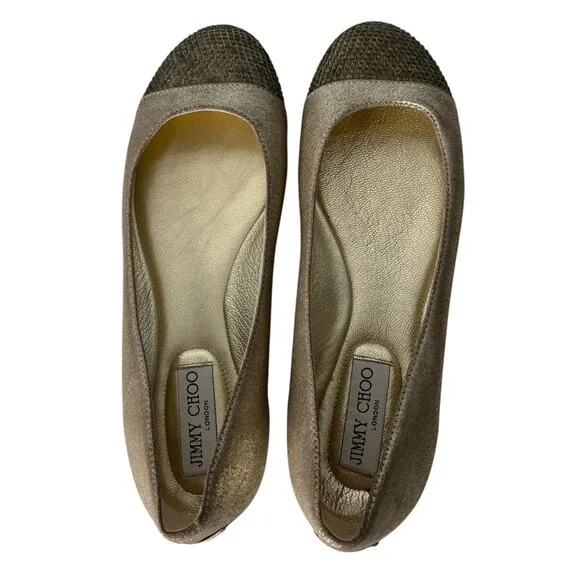 Jimmy Choo Crystal Embellished Cap Toe Ballet Flats Champagne Size 38.5 (8.5)