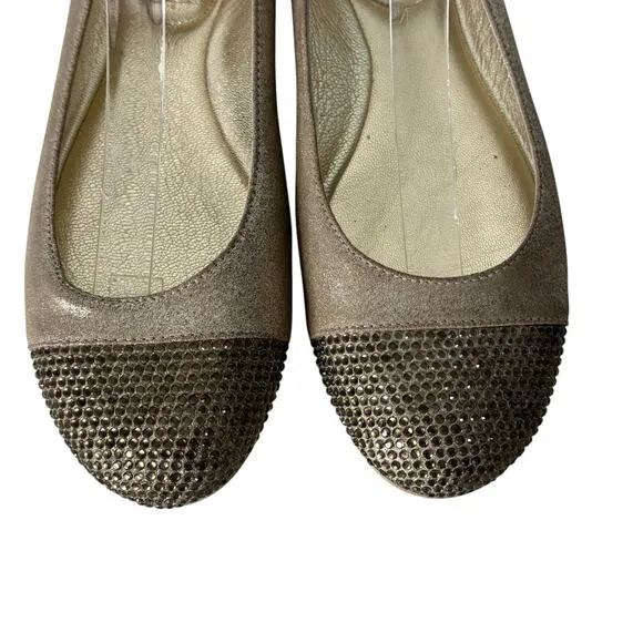 Jimmy Choo Crystal Embellished Cap Toe Ballet Flats Champagne Size 38.5 (8.5)