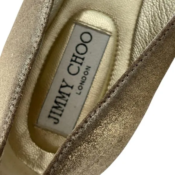 Jimmy Choo Crystal Embellished Cap Toe Ballet Flats Champagne Size 38.5 (8.5)