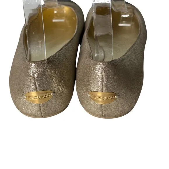 Jimmy Choo Crystal Embellished Cap Toe Ballet Flats Champagne Size 38.5 (8.5)