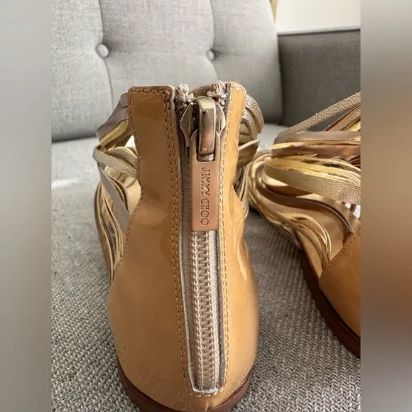 Jimmy Choo gladiator, strappy gold sandals 39