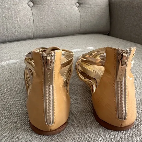 Jimmy Choo gladiator, strappy gold sandals 39
