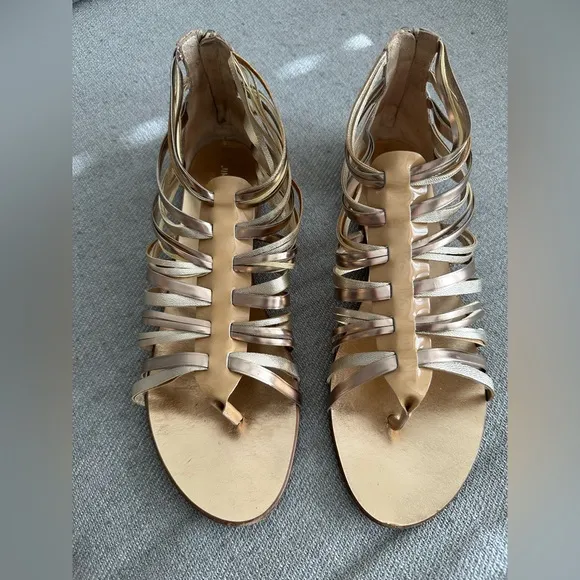 Jimmy Choo gladiator, strappy gold sandals 39