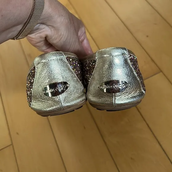Jimmy Choo gold/ multi color glitter ballet flats, size EU39 US 9