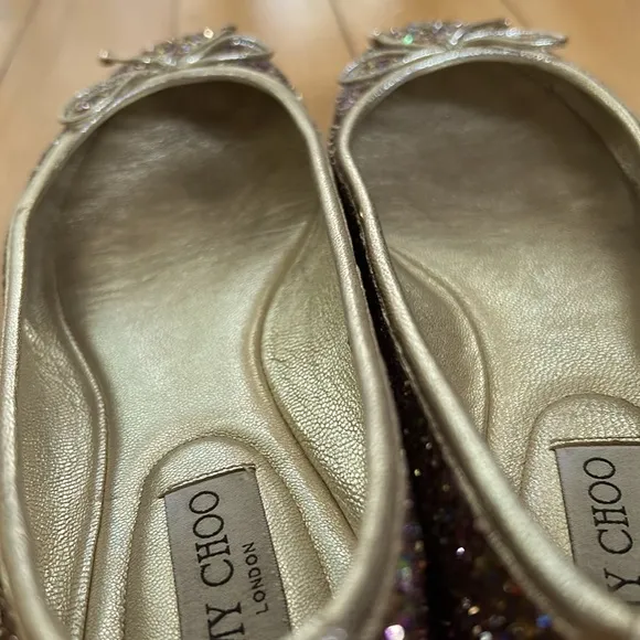 Jimmy Choo gold/ multi color glitter ballet flats, size EU39 US 9