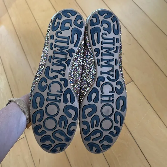 Jimmy Choo gold/ multi color glitter ballet flats, size EU39 US 9