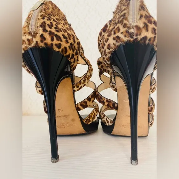 Jimmy Choo Leopard Print Strappy Platform Heels Sandals Size 38
