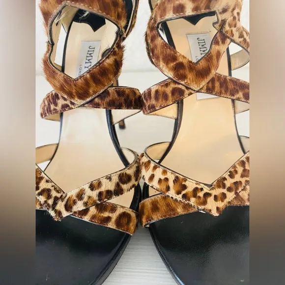 Jimmy Choo Leopard Print Strappy Platform Heels Sandals Size 38