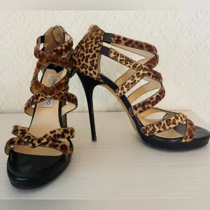 Jimmy Choo Leopard Print Strappy Platform Heels Sandals Size 38