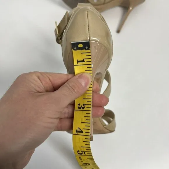 Jimmy Choo Lottie Crisscross Nude Beige Patent Leather Sandal Pump 38.5