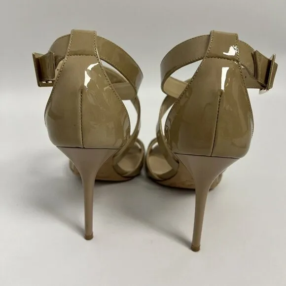 Jimmy Choo Lottie Crisscross Nude Beige Patent Leather Sandal Pump 38.5