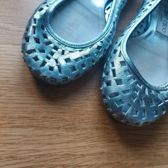 Jimmy Choo silver leather ballet flats