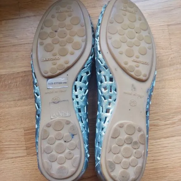 Jimmy Choo silver leather ballet flats