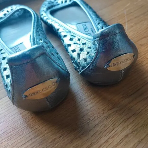 Jimmy Choo silver leather ballet flats
