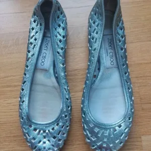 Jimmy Choo silver leather ballet flats