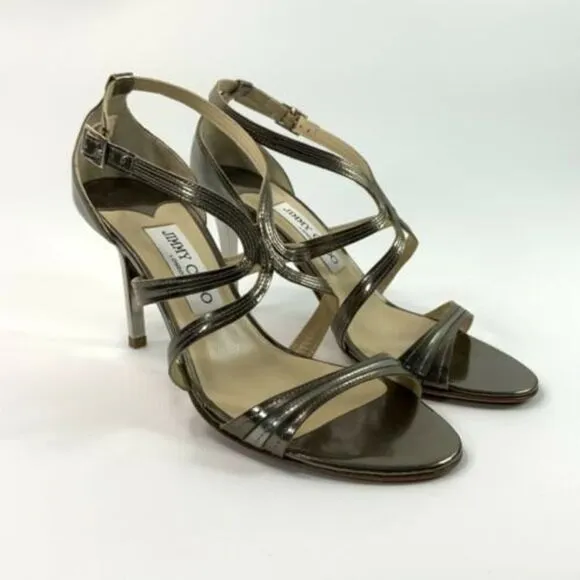 Jimmy Choo Stiletto Size 7M Pewter Calfskin Formal Sandals