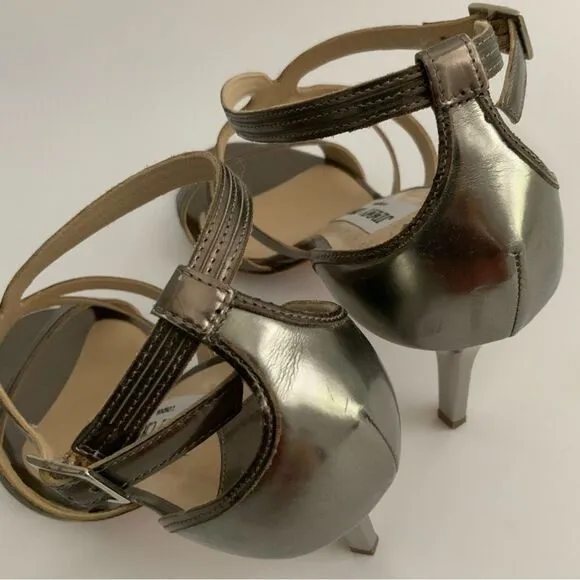 Jimmy Choo Stiletto Size 7M Pewter Calfskin Formal Sandals