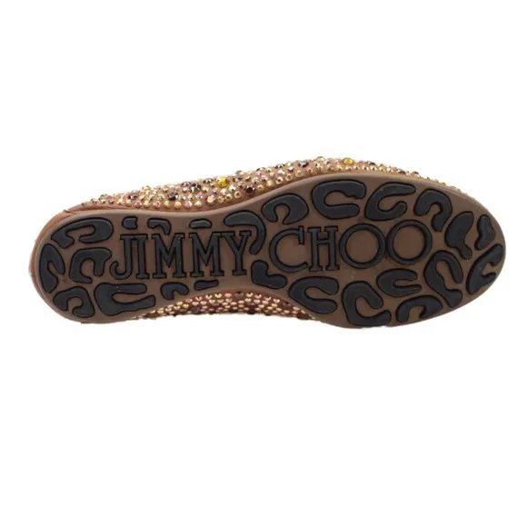 Jimmy Choo Womens Leather Crystal Embellished Ballet Flats Shoes Brown Size 7